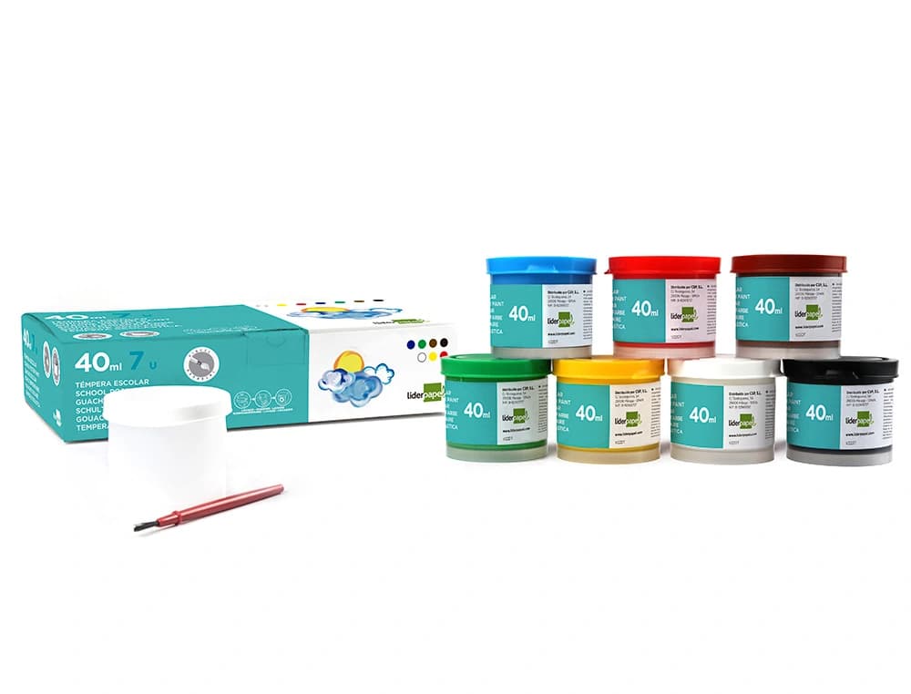 Tempera escolar liderpapel 40 ml caja colores surtidos con pincel