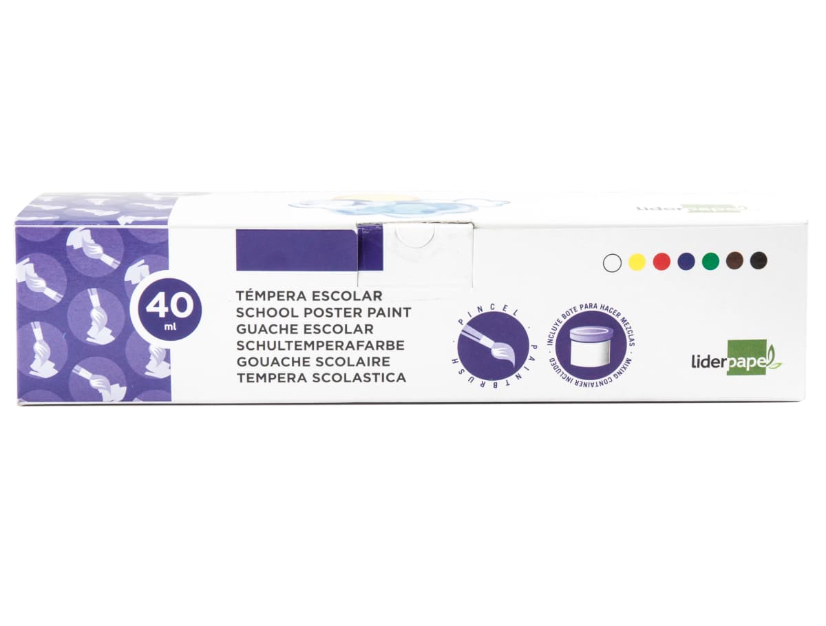 Tempera escolar liderpapel 40 ml caja colores surtidos con pincel