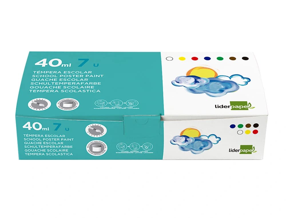 Tempera escolar liderpapel 40 ml caja colores surtidos con pincel