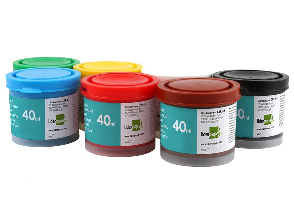 Tempera escolar liderpapel 40 ml caja colores surtidos con pincel