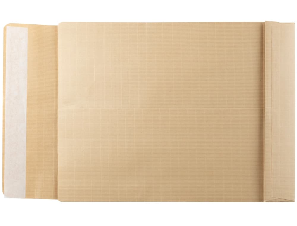 Sobre liderpapel bolsa fuelle kraft armado 280x365x50mm solapa tira de silicona papel 155 gr caja de 50 unidades