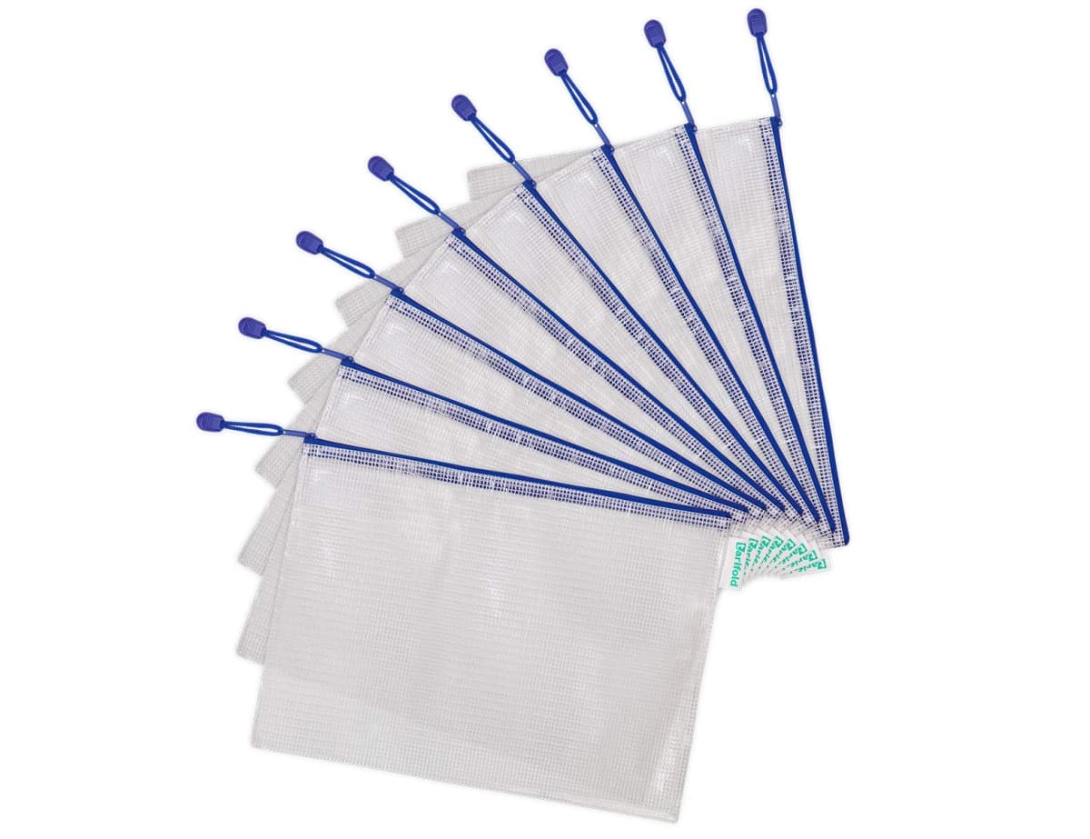 Bolsa multiusos Djois de PVC con cremallera superior, portabolígrafo y correa – Azul