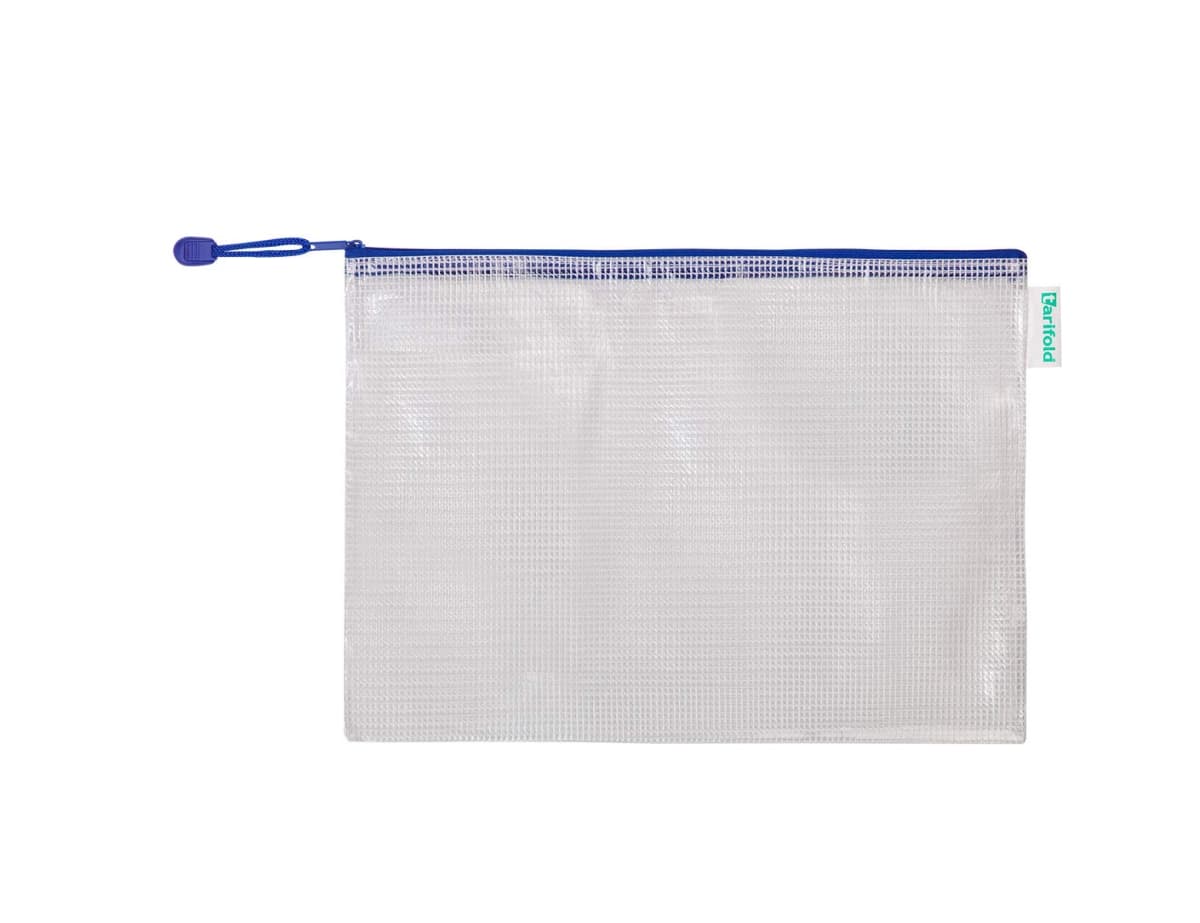 Bolsa multiusos Djois de PVC con cremallera superior, portabolígrafo y correa – Azul