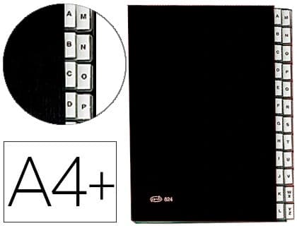 Pardo Carpeta clasificadora Pardo de cartón compacto, folio, con 24 departamentos y visor personalizable, color negro