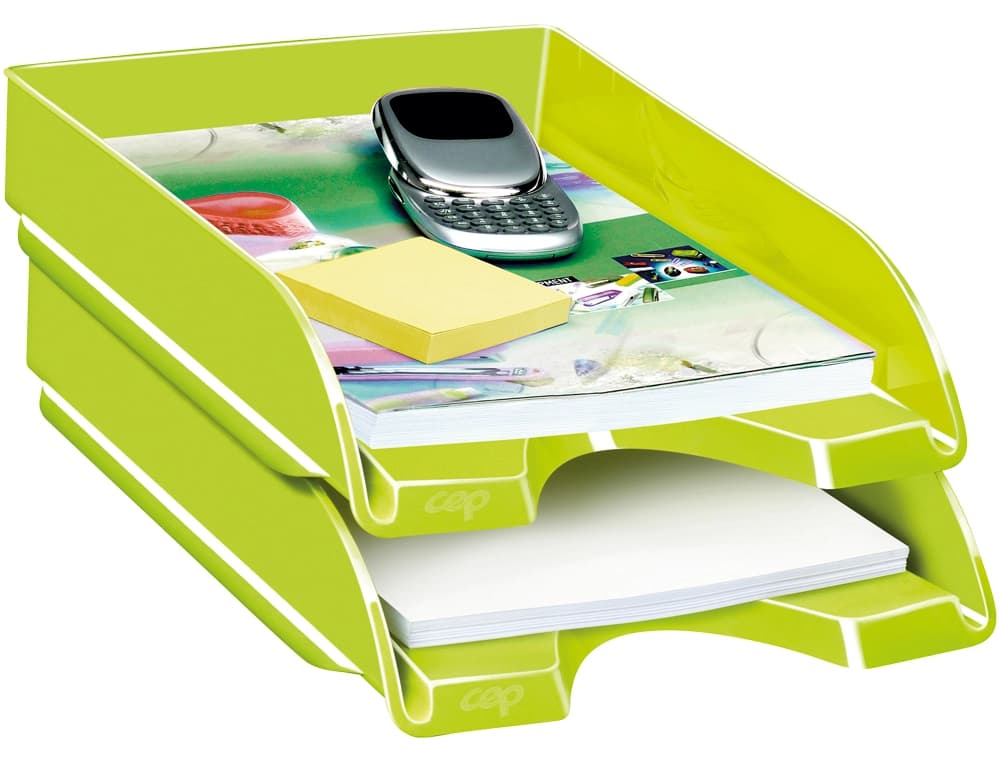 Bandeja de sobremesa Cep de poliestireno de alto impacto con hendidura frontal, 257 × 348 × 66 mm – Verde