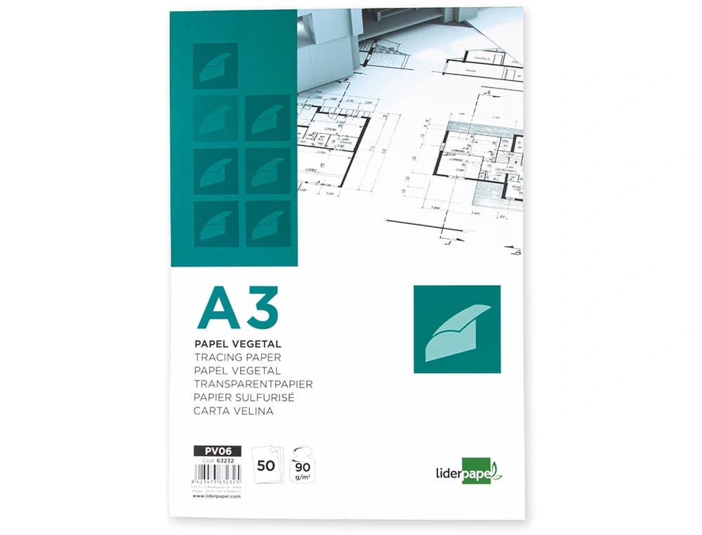 Bloc papel vegetal liderpapel encolado 50 hojas 297x420mm 90gr