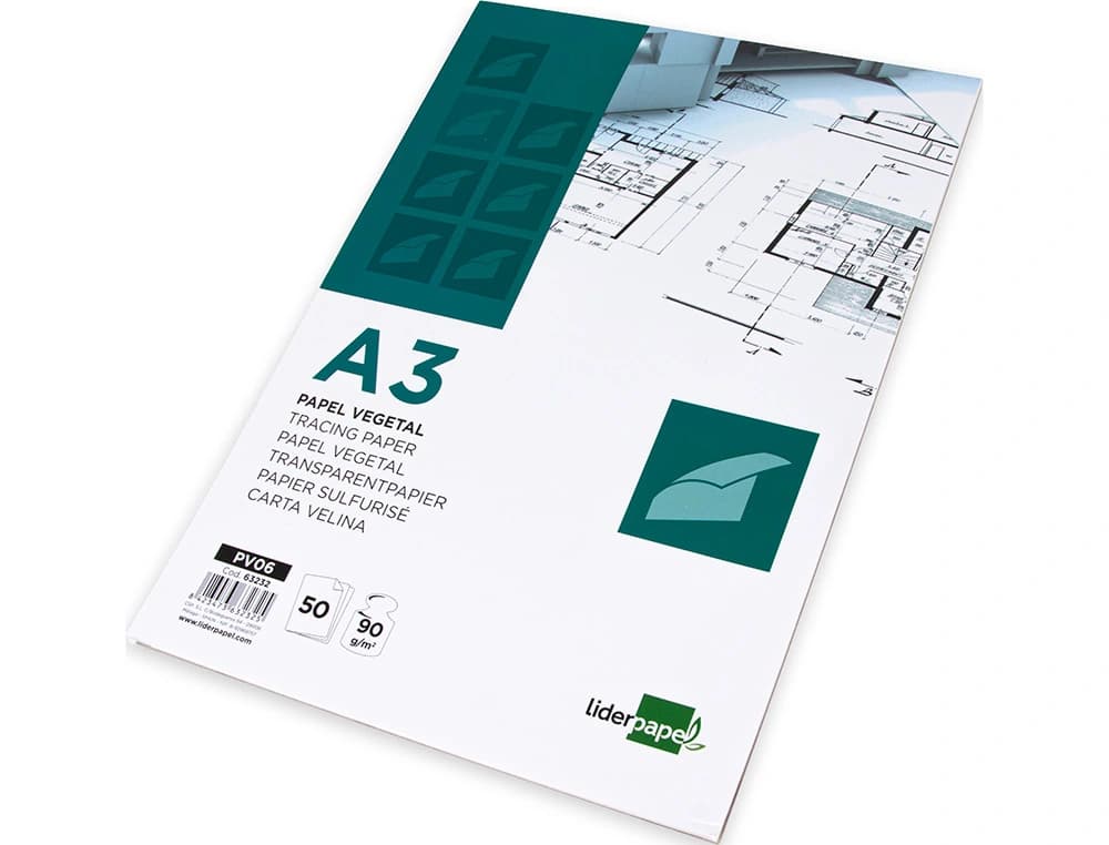 Bloc papel vegetal liderpapel encolado 50 hojas 297x420mm 90gr