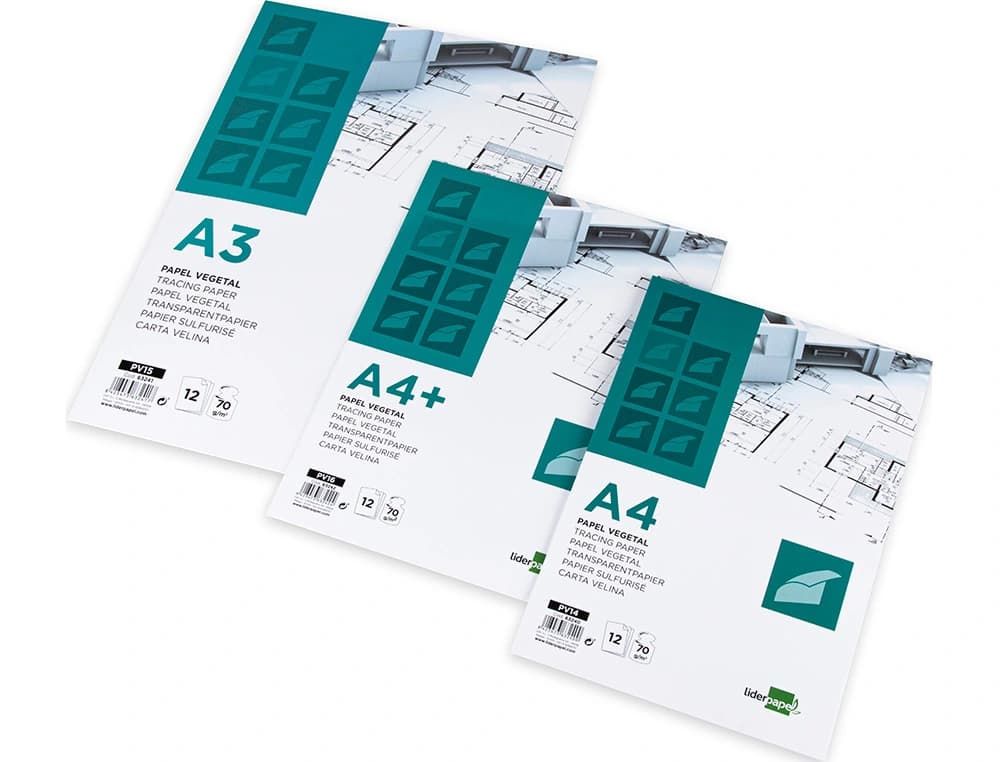 Papel vegetal liderpapel a4 70gr 210x297mm sobre de 12 hojas