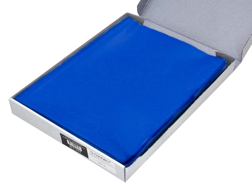 Carpeta dossier Q-Connect de plástico con uñero, DIN A4 de 120 micras, caja de 100 unidades – Azul