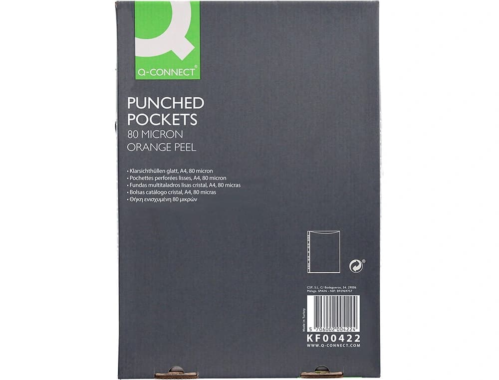 Funda multitaladro q-connect din a4 50 mc cristal caja de 100 unidades