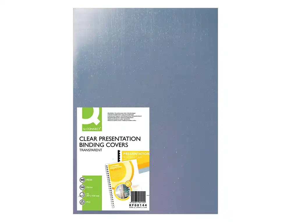 Tapa de encuadernacion q-connect pvc din a3 incolora 150 mc caja de 100 unidades