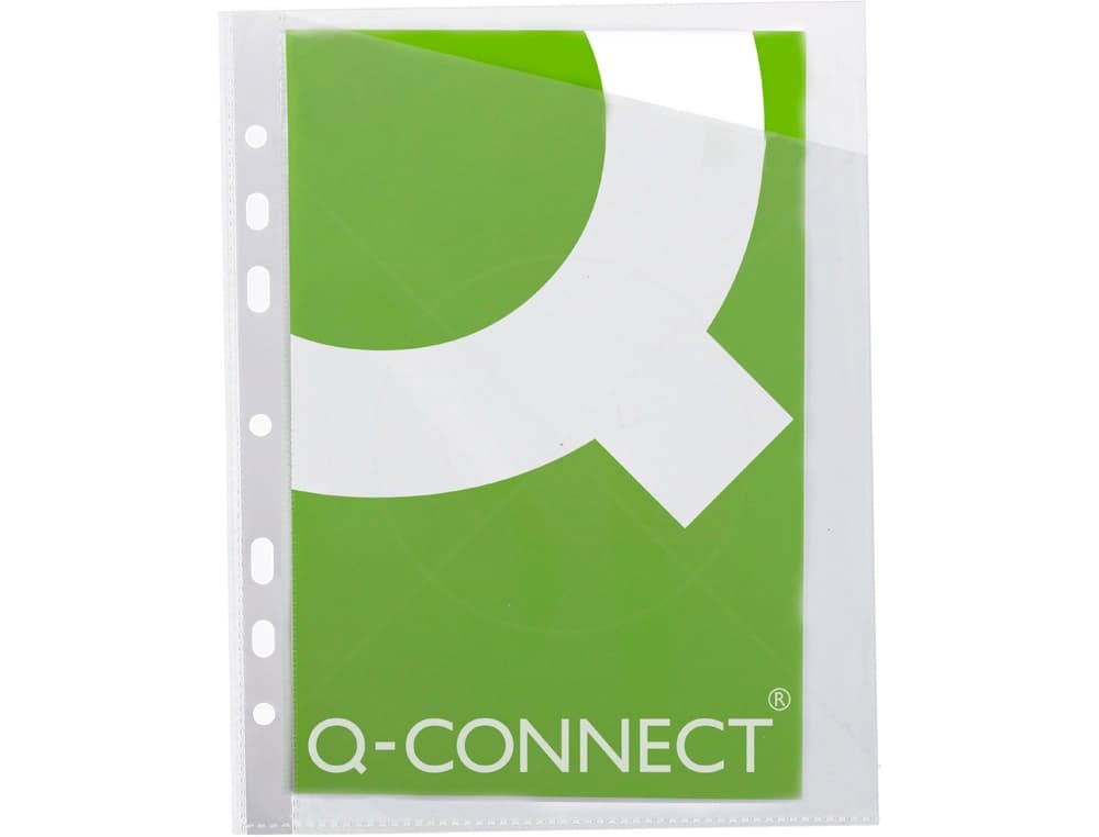 Funda q-connect corte oblicuo 290x195 mm cristal 4 taladros pvc 90 mc caja de 100 unidades