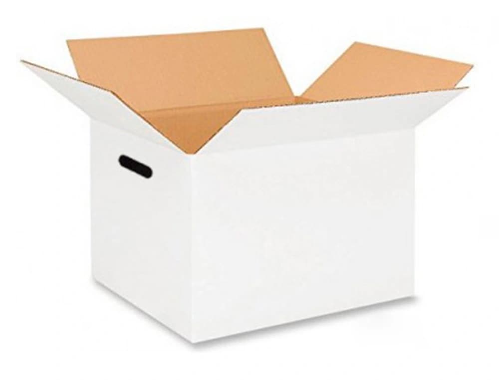 Caja para embalar q-connect americana ultra resistente con asas carton canal doble 7 mm color blanco 450x280x375 mm
