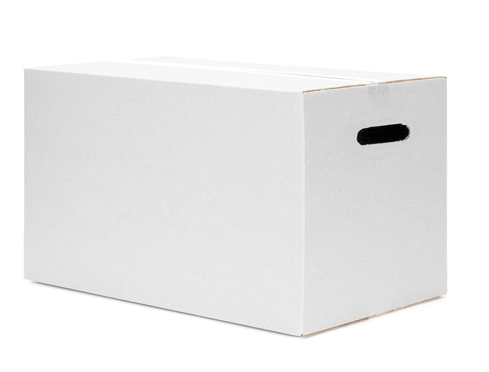 Caja para embalar q-connect americana ultra resistente con asas carton canal doble 7 mm color blanco 450x280x375 mm