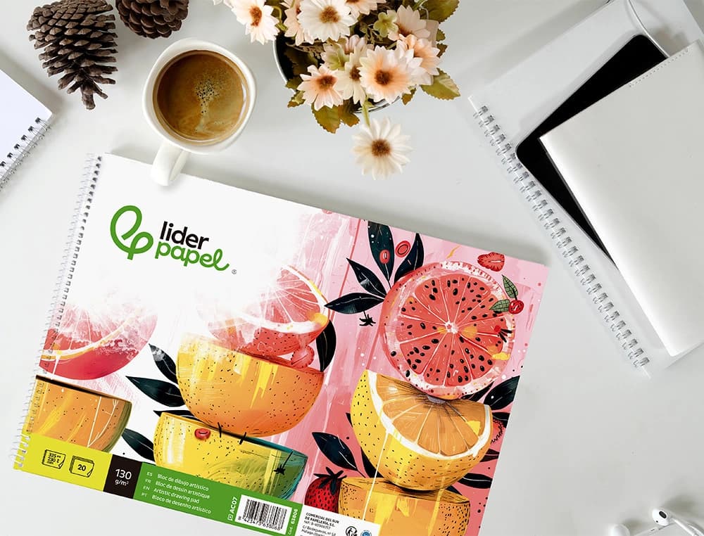Bloc dibujo liderpapel artistico espiral 230x325mm 20 hojas 130g/m2 sin recuadro sin microperforado