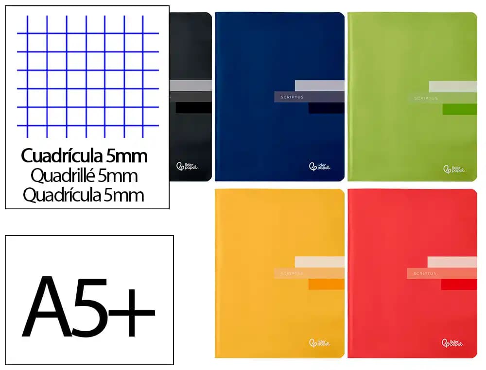 Libreta liderpapel scriptus a5 plus 48 hojas 90gr cuadro 5mm con margen colores surtidos