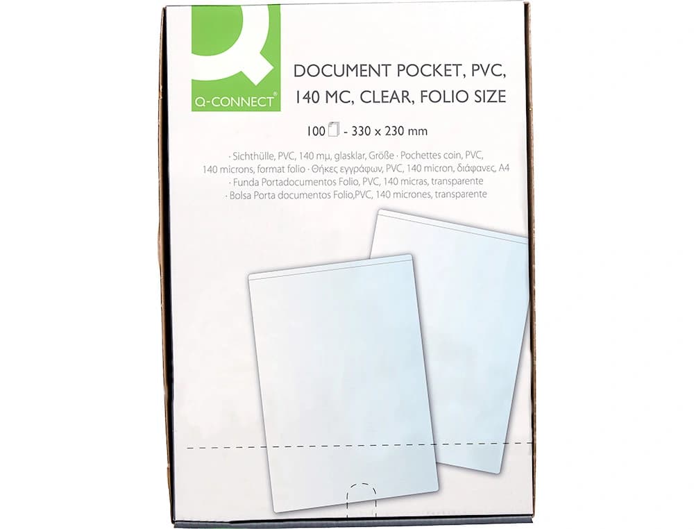 Funda portadocumento q-connect folio 140 micras pvc transparente 230x330mm