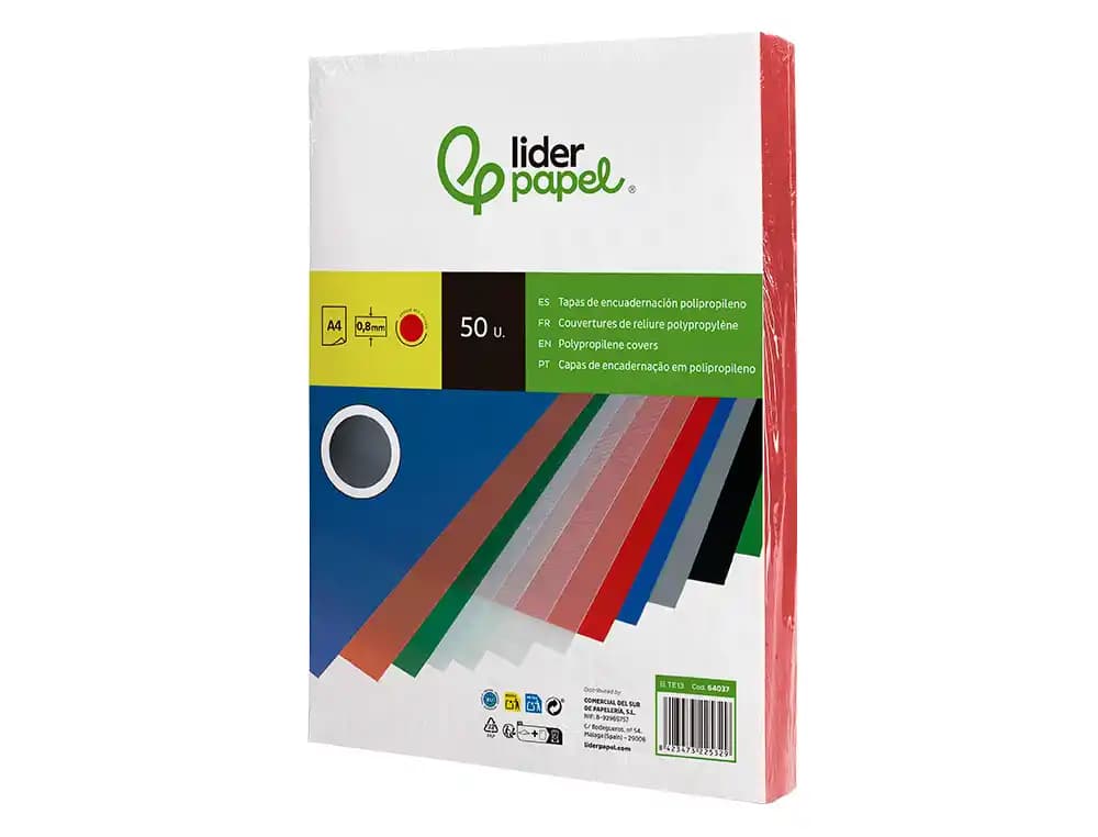Tapa encuadernacion liderpapel polipropileno a4 0.8mm opaco paquete de 50 unidades