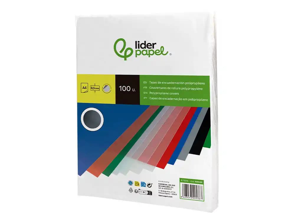 Tapa encuadernacion liderpapel polipropileno a4 0.5mm opaco paquete de 100 unidades