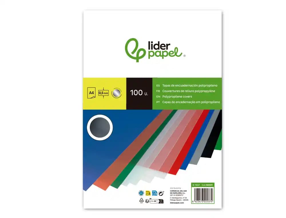 Tapa encuadernacion liderpapel polipropileno a4 0.5mm opaco paquete de 100 unidades