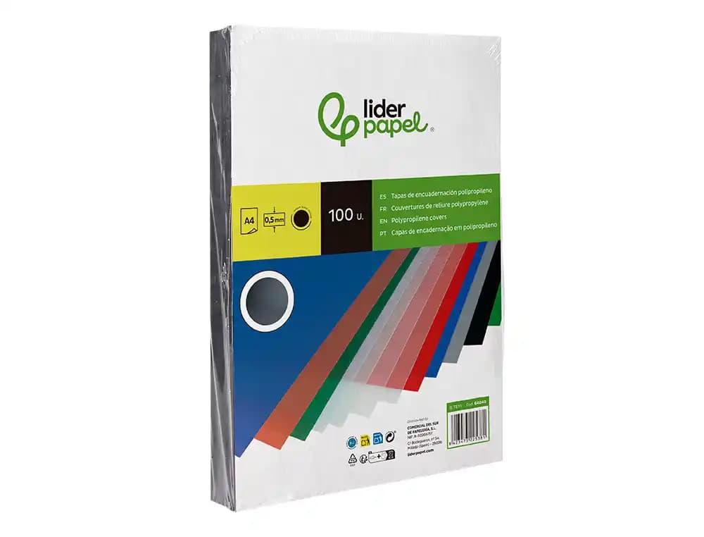 Tapa de encuadernación Liderpapel de polipropileno opaco de 0,5 mm, DIN A4, paquete de 100 unidades – Negro