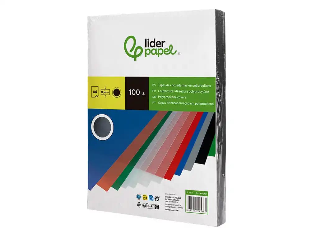 Tapa de encuadernación Liderpapel de polipropileno opaco de 0,5 mm, DIN A4, paquete de 100 unidades – Negro