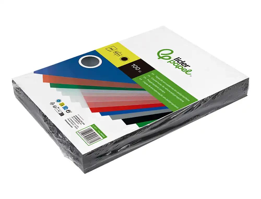 Tapa de encuadernación Liderpapel de polipropileno opaco de 0,5 mm, DIN A4, paquete de 100 unidades – Negro