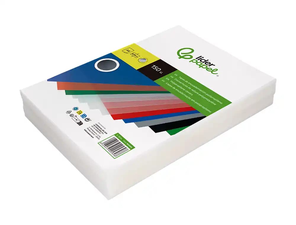 Tapa encuadernacion liderpapel polipropileno a4 0.33mm translucida paquete de 150 unidades