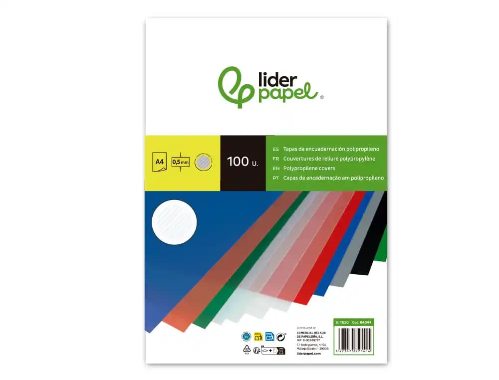 Tapa encuadernacion liderpapel polipropileno rayado a4 0.5mm paquete de 100 unidades