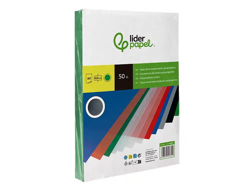 Tapa de encuadernación Liderpapel de polipropileno opaco de 0,8 mm, DIN A4, paquete de 50 unidades – Verde