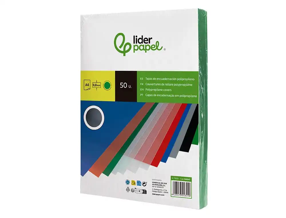 Tapa de encuadernación Liderpapel de polipropileno opaco de 0,8 mm, DIN A4, paquete de 50 unidades – Verde