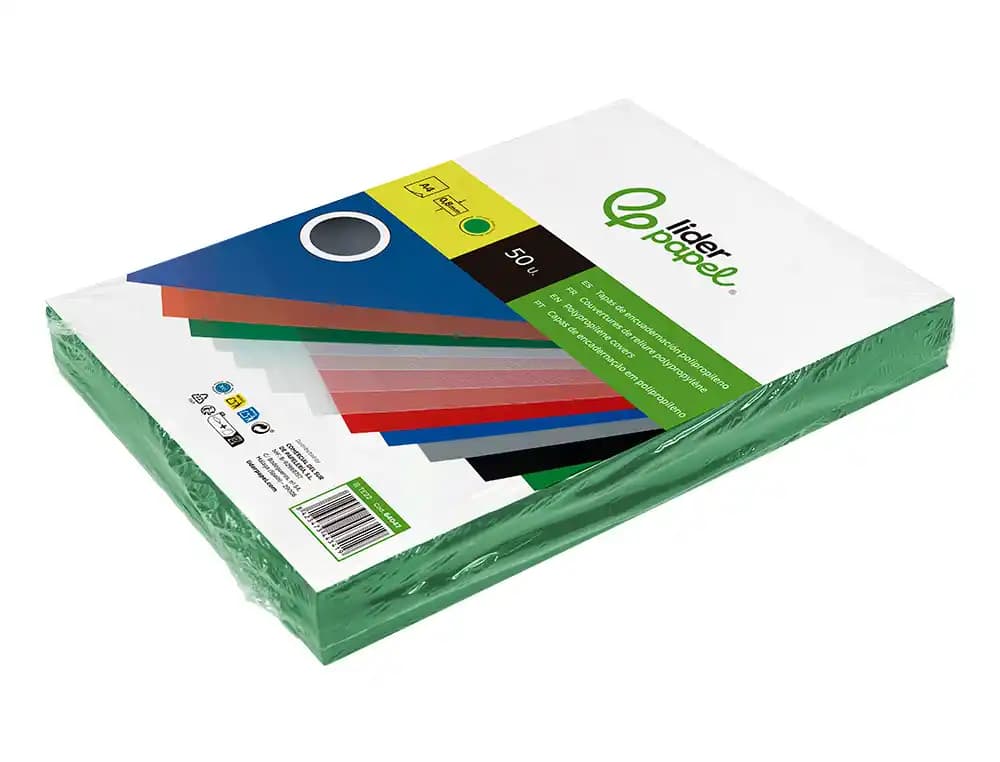 Tapa de encuadernación Liderpapel de polipropileno opaco de 0,8 mm, DIN A4, paquete de 50 unidades – Verde