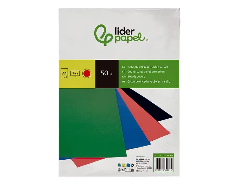 Tapa encuadernacion liderpapel carton a4 1mm paquete de 50 unidades