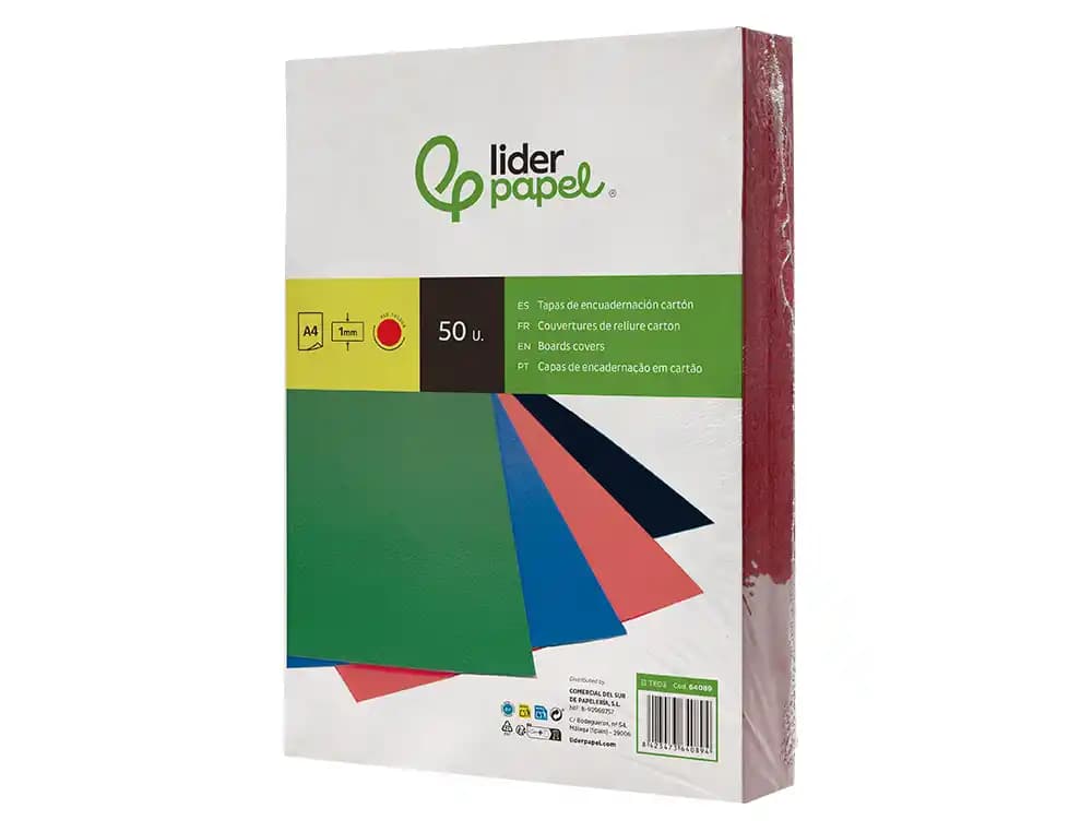 Tapa encuadernacion liderpapel carton a4 1mm paquete de 50 unidades