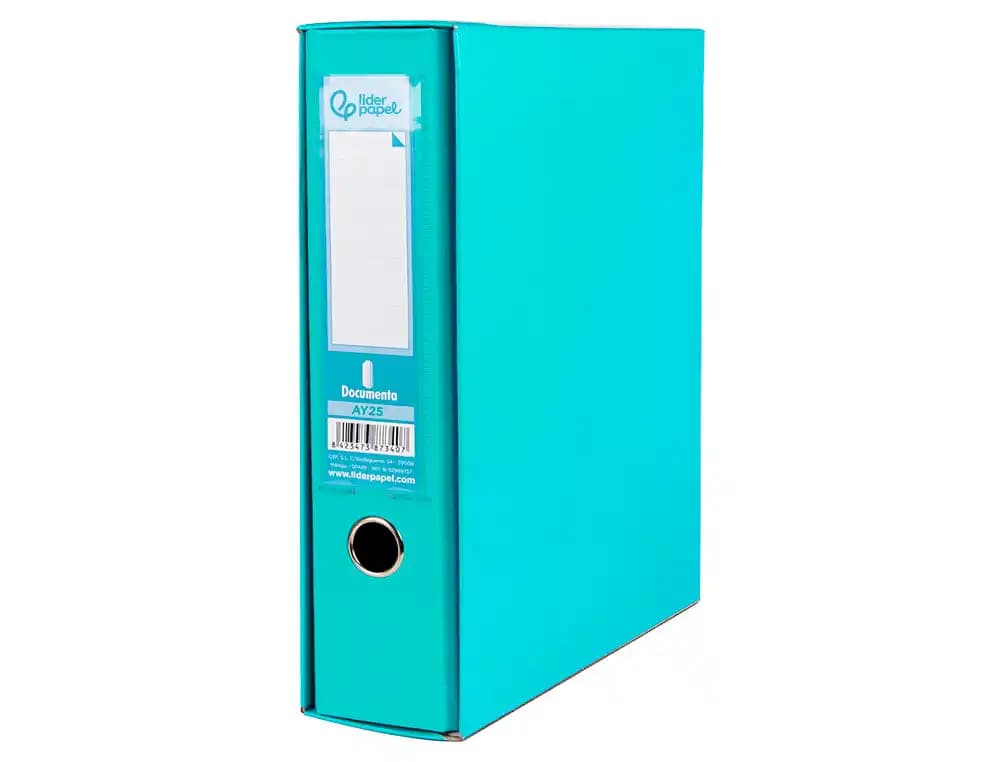 Caja archivador de palanca Liderpapel Documenta de cartón forrado de PVC, lomo de 75 mm – Verde claro
