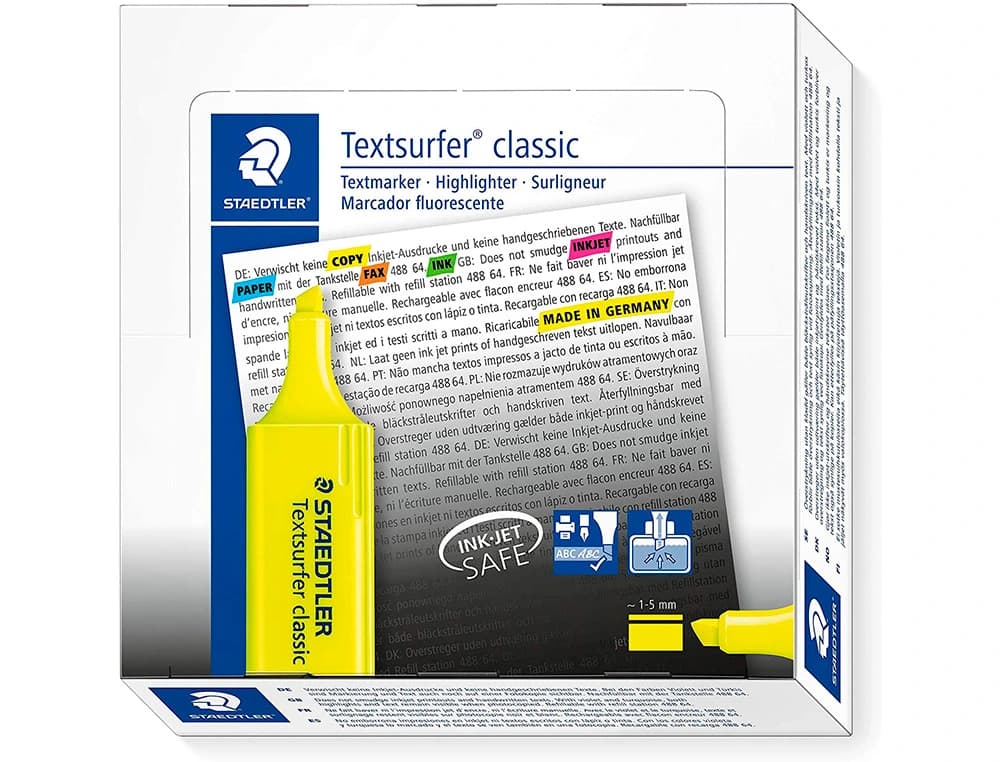 Rotulador fluorescente Staedtler Textsurfer Classic 364 de punta biselada, recargable – Amarillo