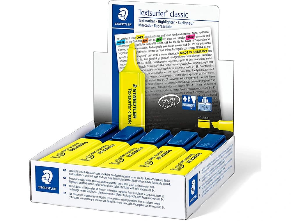Rotulador fluorescente Staedtler Textsurfer Classic 364 de punta biselada, recargable – Amarillo
