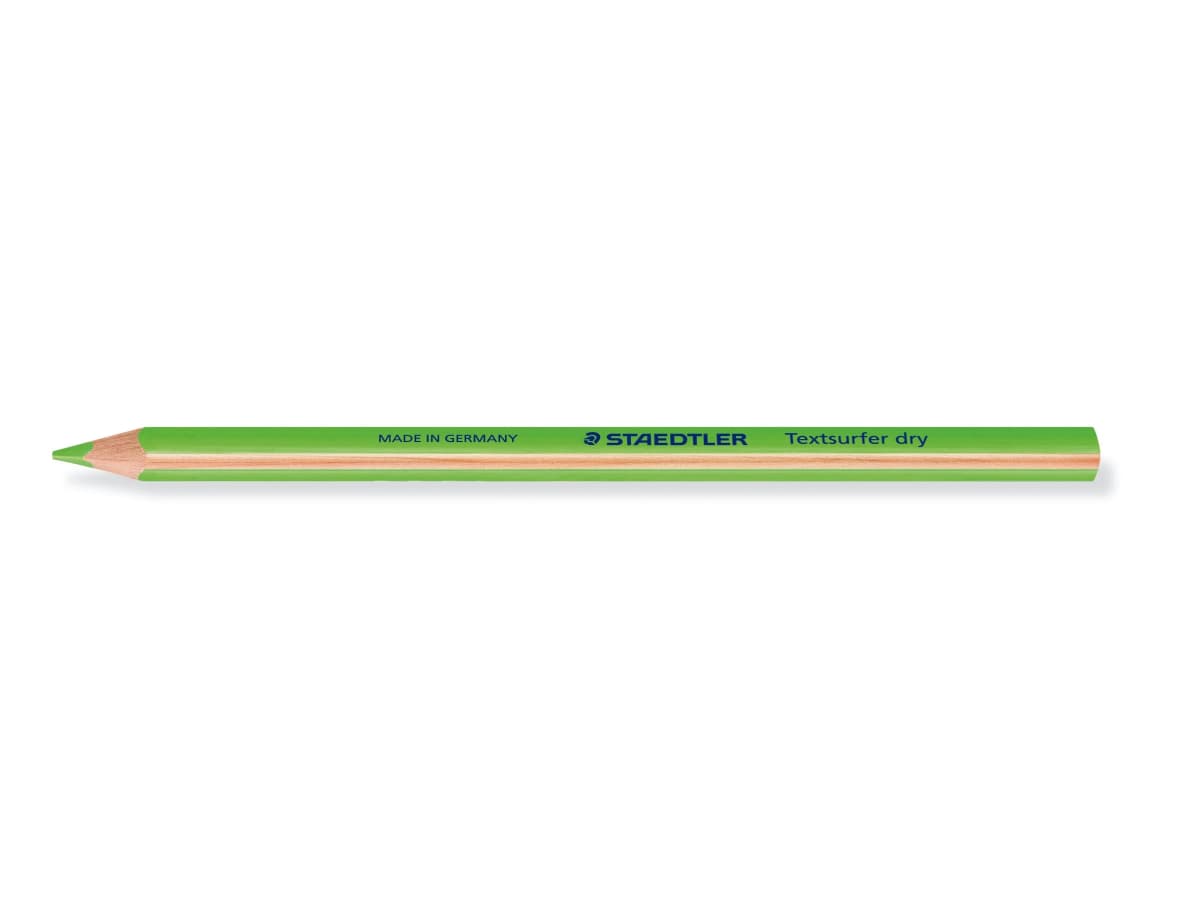 Lápiz fluorescente Staedtler Textsurfer Dry triangular con mina de cera, caja de 12 unidades – Verde