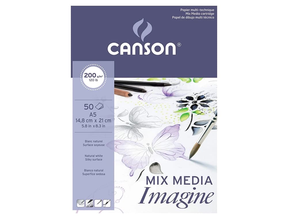 Bloc dibujo multitecnicas canson imagine din a5 encolado liso 14,8x21 cm 50 hojas 200 gr/m2