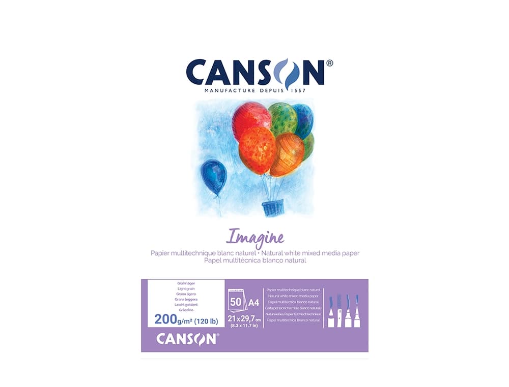 Bloc dibujo multitecnicas canson imagine din a4 encolado liso 21x29,7 cm 50 hojas 200 gr/m2
