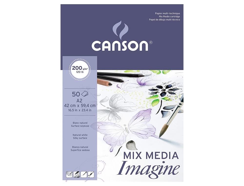 Bloc dibujo multitecnicas canson imagine din a2 encolado liso 42x59,4 cm 50 hojas 200 gr/m2