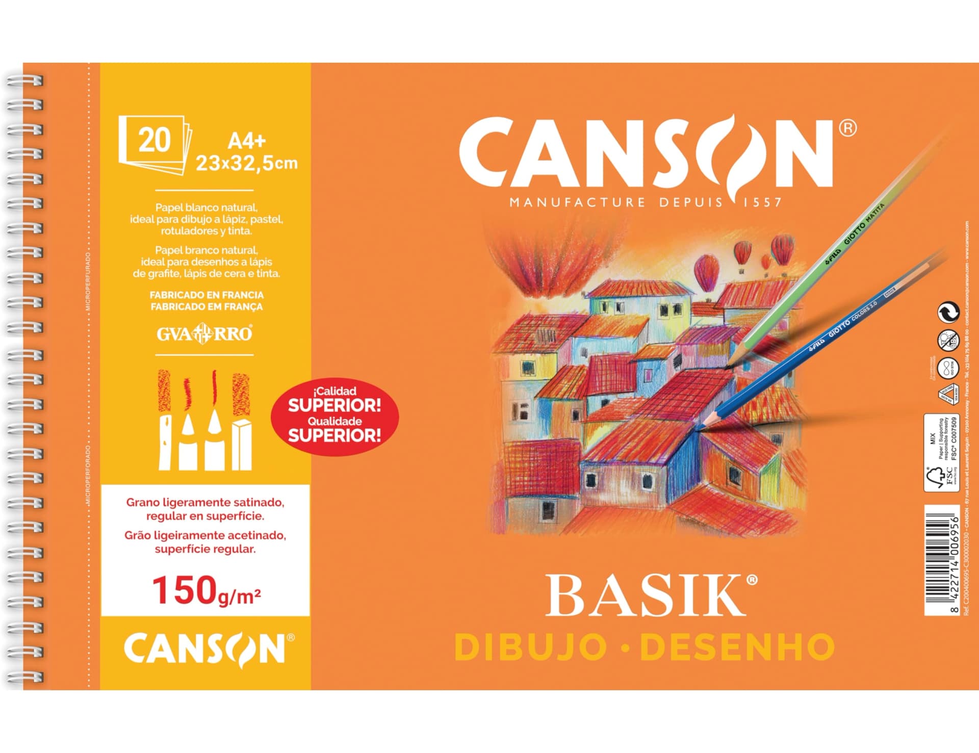 Bloc dibujo basik din a4 23x32.5 cm 20 hojas de 150 gr/m2