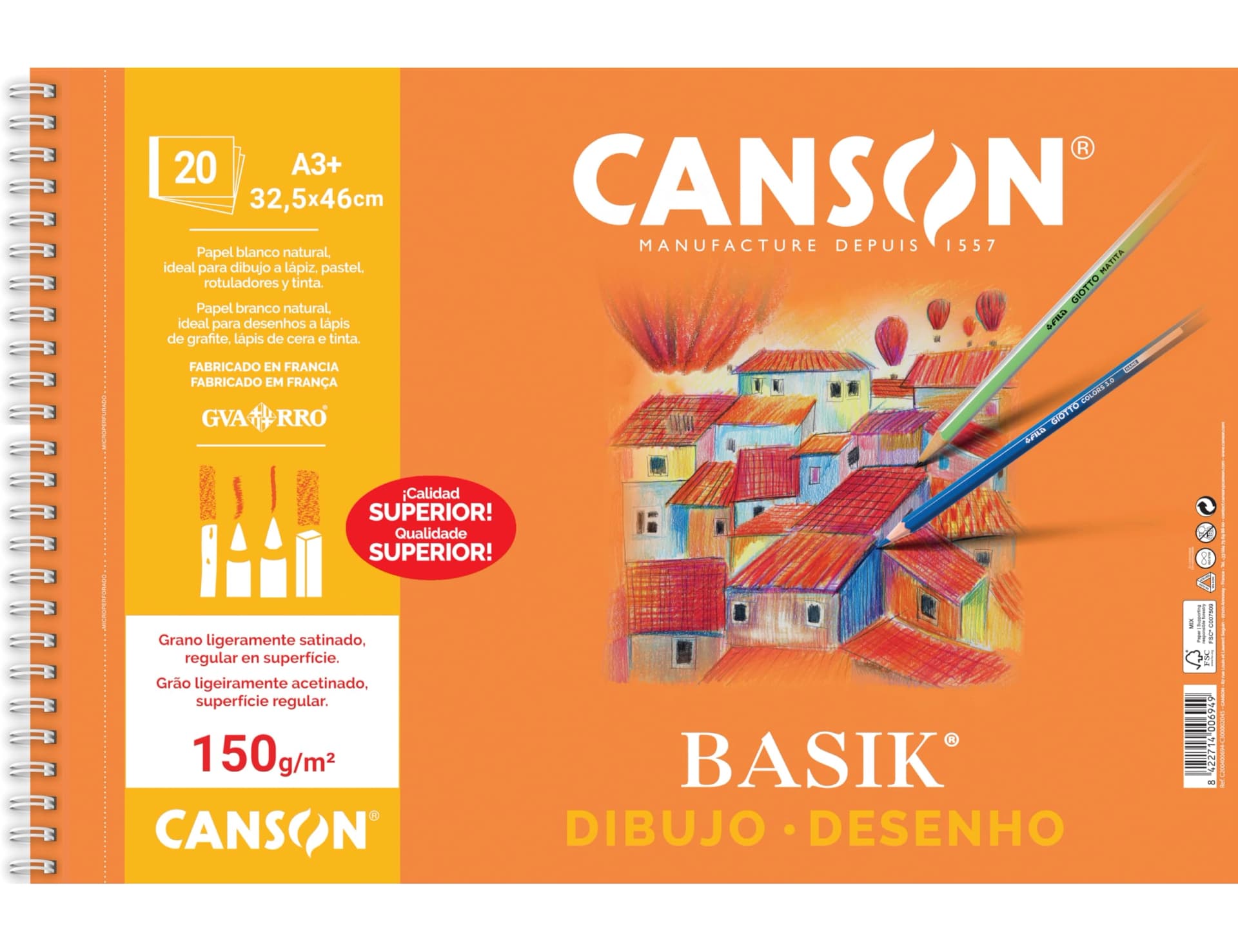 Bloc dibujo basik din a3 32.5x46 cm 20 hojas de 150 gr/m2