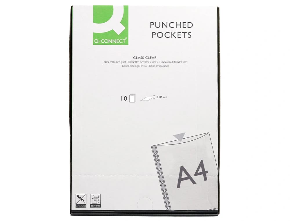 Funda multitaladro q-connect din a4 50 mc cristal bolsa de 10 unidades