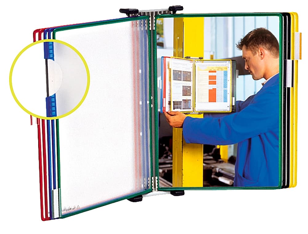 Portacatalogo de pared tarifold metal con 1o fundas a3 pvc con pivotes metalicos marco colores surtidos