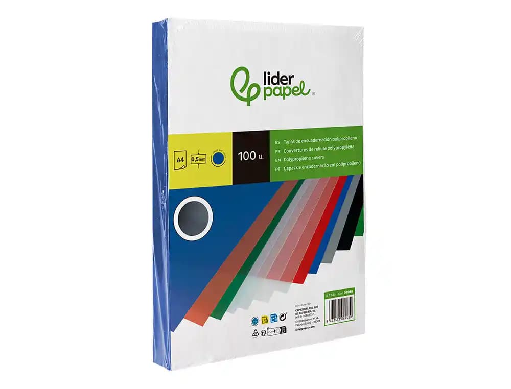 Tapa encuadernacion liderpapel polipropileno a4 0.5mm opaco paquete de 100 unidades