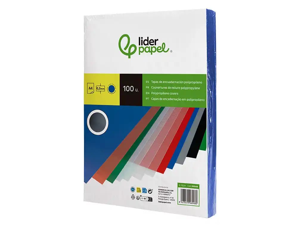 Tapa encuadernacion liderpapel polipropileno a4 0.5mm opaco paquete de 100 unidades