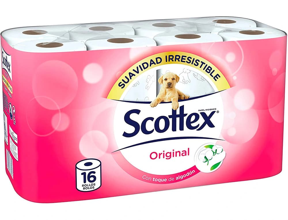 Papel higienico scottex original 2 capas paquete de 16 rollos 17,7 m