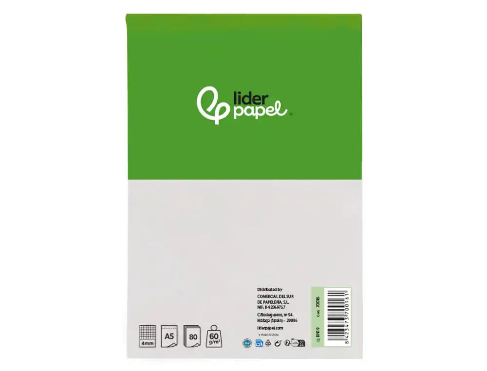 Bloc notas liderpapel cuadro 4 mm 80 hojas 60 g/m2 perforado sin tapa