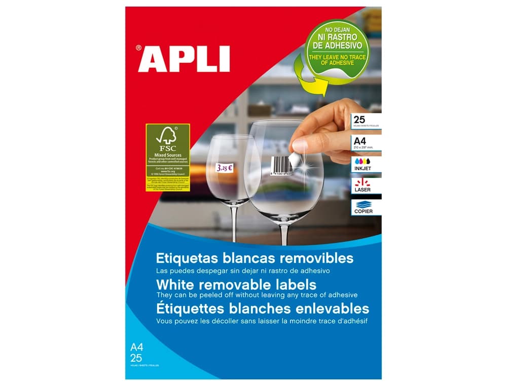 Etiqueta adhesivas apli 10198 tamaño 25,4x10 mm removible para fotocopiadora laser ink-jet caja 25 hojas con